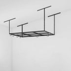 Rack di stoccaggio a soffitto per garage da 91x183 cm con 8 ganci accessori nero