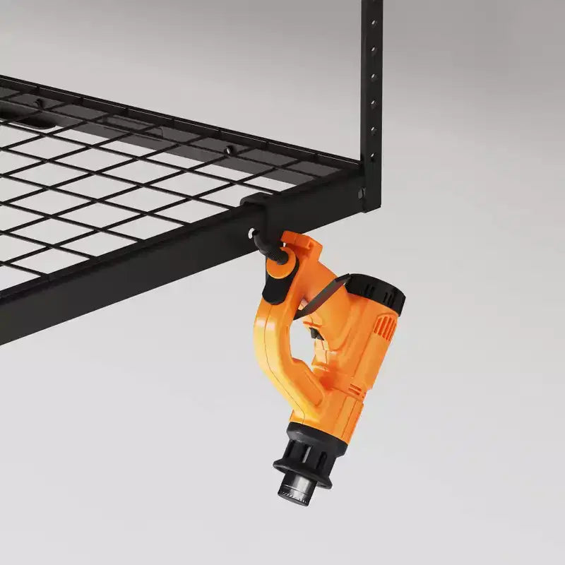 Rack di stoccaggio a soffitto per garage da 91x183 cm con 8 ganci accessori nero