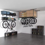 Rack di stoccaggio a soffitto per garage da 91x183 cm con 8 ganci accessori nero