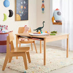 Tavolo e sedie per bambini in legno naturale, set da 2 pezzi