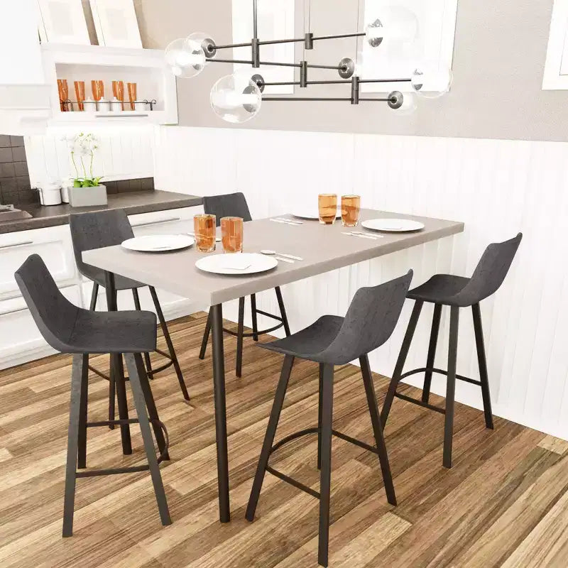 Sgabello da Bar Elland in Pelle - Sgabello Moderno ad Altezza Contatore con Gambe e Poggiapiedi in Ferro per Cucina, Bar e Pub