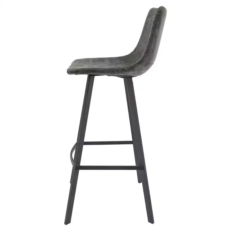 Sgabello da Bar Elland in Pelle - Sgabello Moderno ad Altezza Contatore con Gambe e Poggiapiedi in Ferro per Cucina, Bar e Pub
