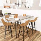 Sgabello da Bar Elland in Pelle - Sgabello Moderno ad Altezza Contatore con Gambe e Poggiapiedi in Ferro per Cucina, Bar e Pub