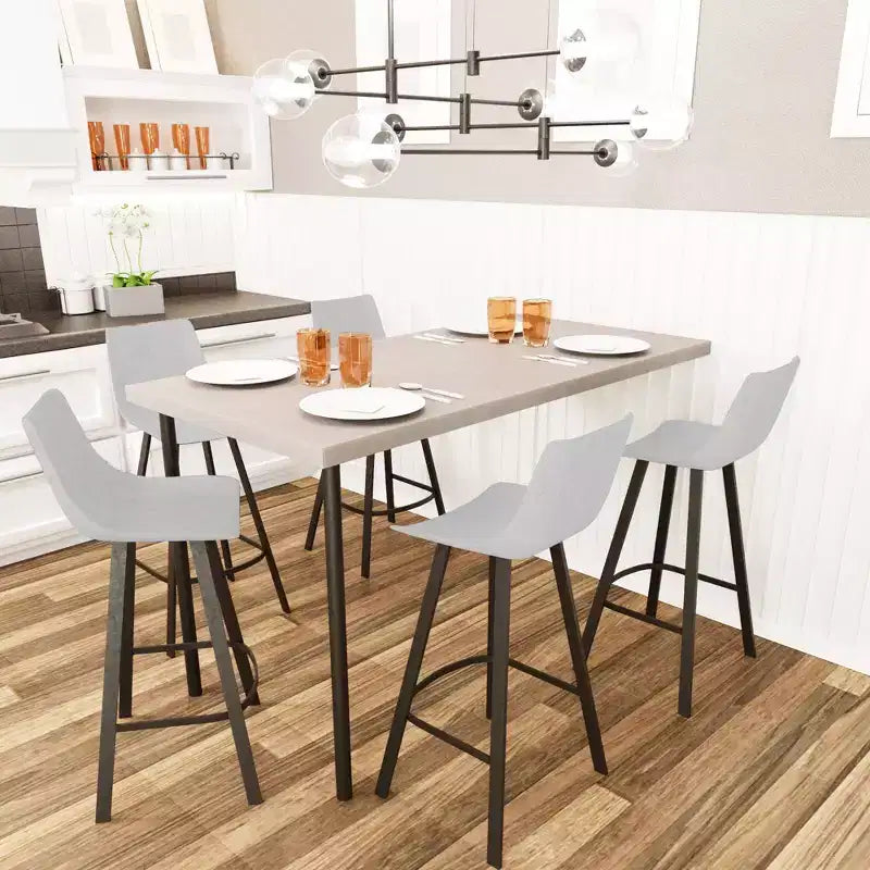 Sgabello da Bar Elland in Pelle - Sgabello Moderno ad Altezza Contatore con Gambe e Poggiapiedi in Ferro per Cucina, Bar e Pub