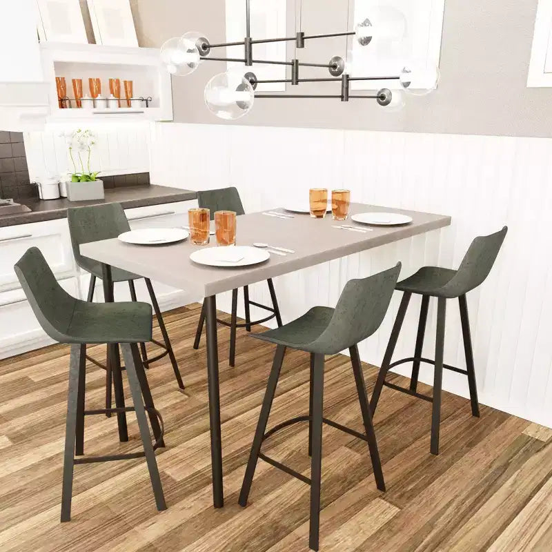 Sgabello da Bar Elland in Pelle - Sgabello Moderno ad Altezza Contatore con Gambe e Poggiapiedi in Ferro per Cucina, Bar e Pub
