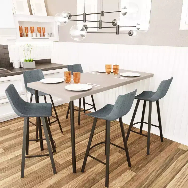 Sgabello da Bar Elland in Pelle - Sgabello Moderno ad Altezza Contatore con Gambe e Poggiapiedi in Ferro per Cucina, Bar e Pub