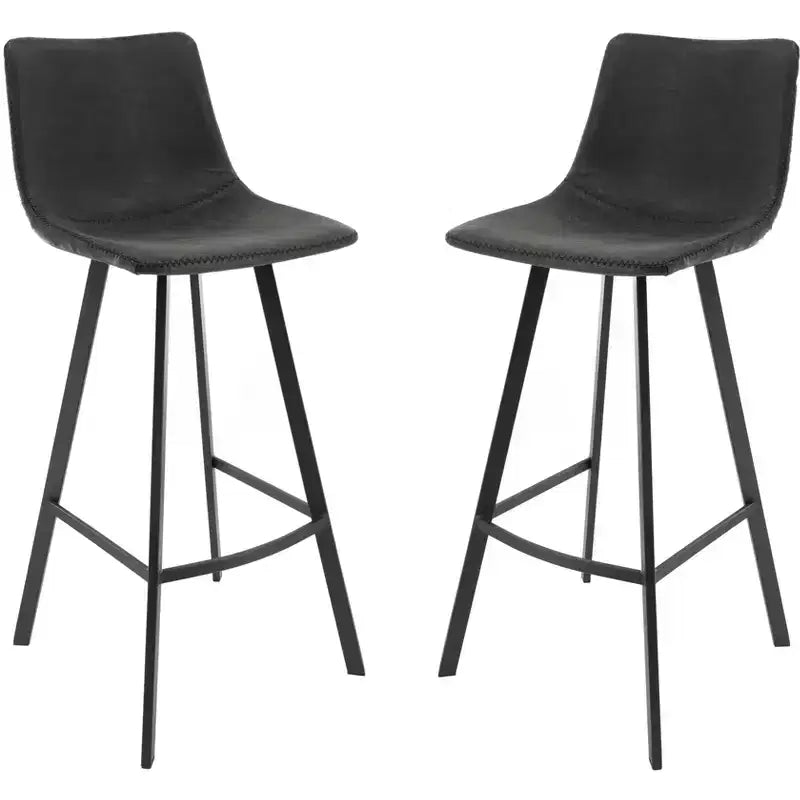 LeisureMod Elland Bar Stool in Leather Upholstery - Modern Counter Height Stool with Iron Legs and Footrest for Kitchen, Bar, and Pub, Set of 2