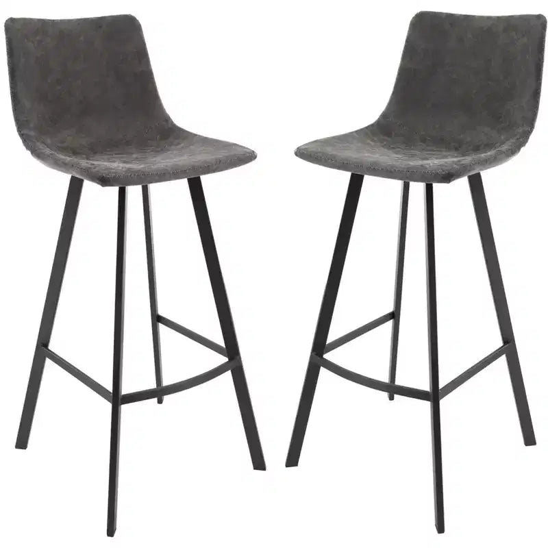 Sgabello da Bar Elland in Pelle - Sgabello Moderno ad Altezza Contatore con Gambe e Poggiapiedi in Ferro per Cucina, Bar e Pub