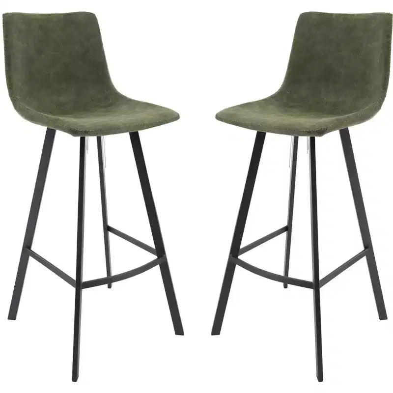 Sgabello da Bar Elland in Pelle - Sgabello Moderno ad Altezza Contatore con Gambe e Poggiapiedi in Ferro per Cucina, Bar e Pub