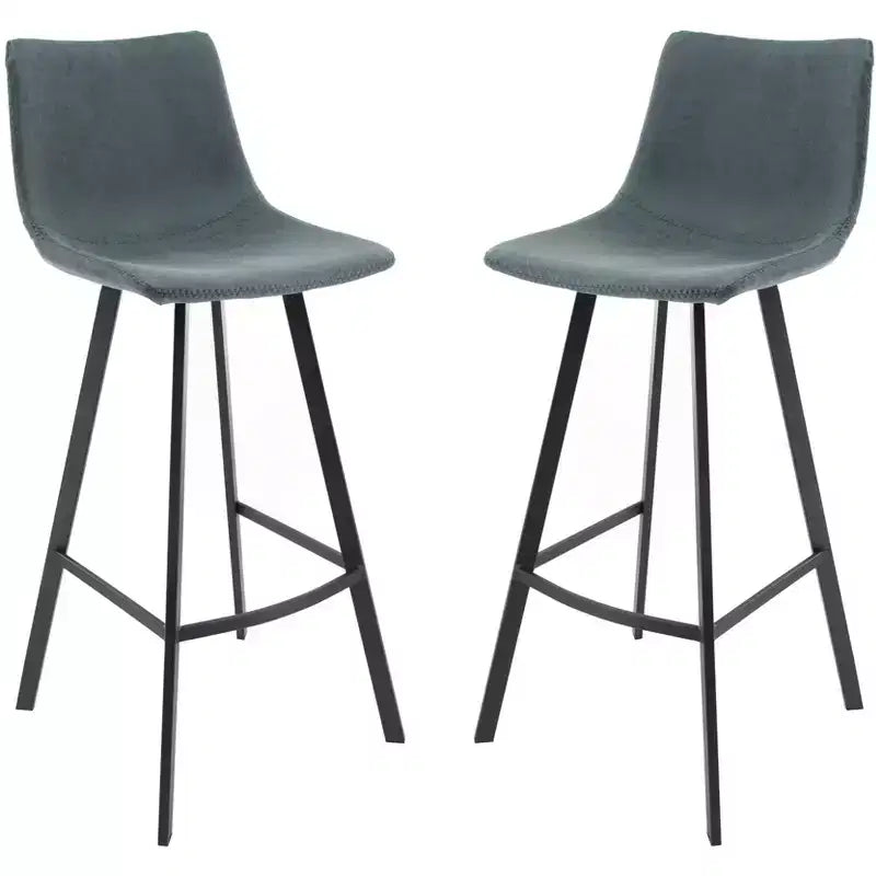 Sgabello da Bar Elland in Pelle - Sgabello Moderno ad Altezza Contatore con Gambe e Poggiapiedi in Ferro per Cucina, Bar e Pub