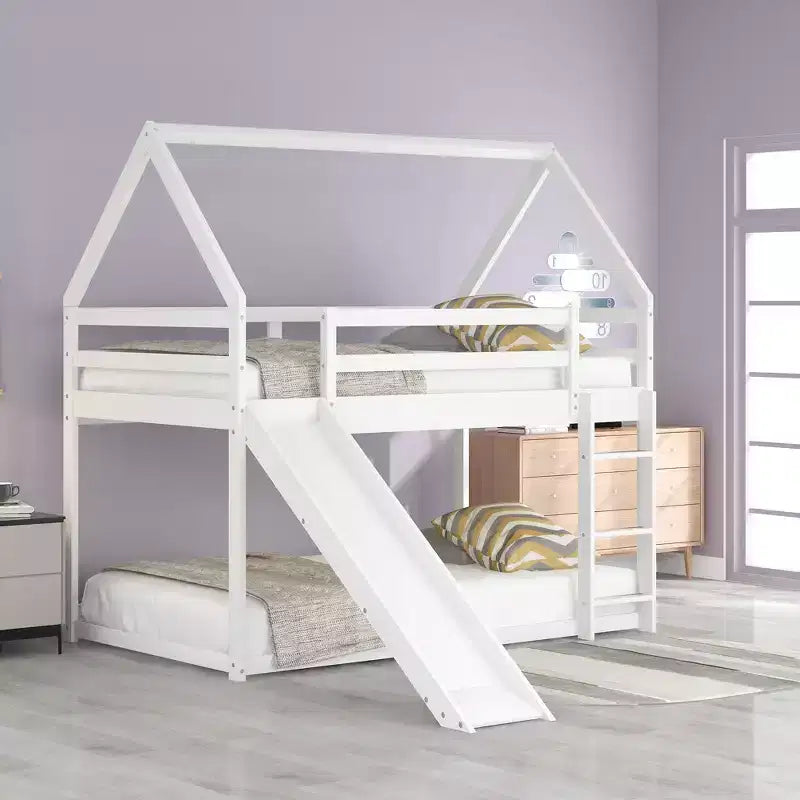 Letto a Castello a Misura di Letto Singolo per Bambini con Scivolo e Scaletta