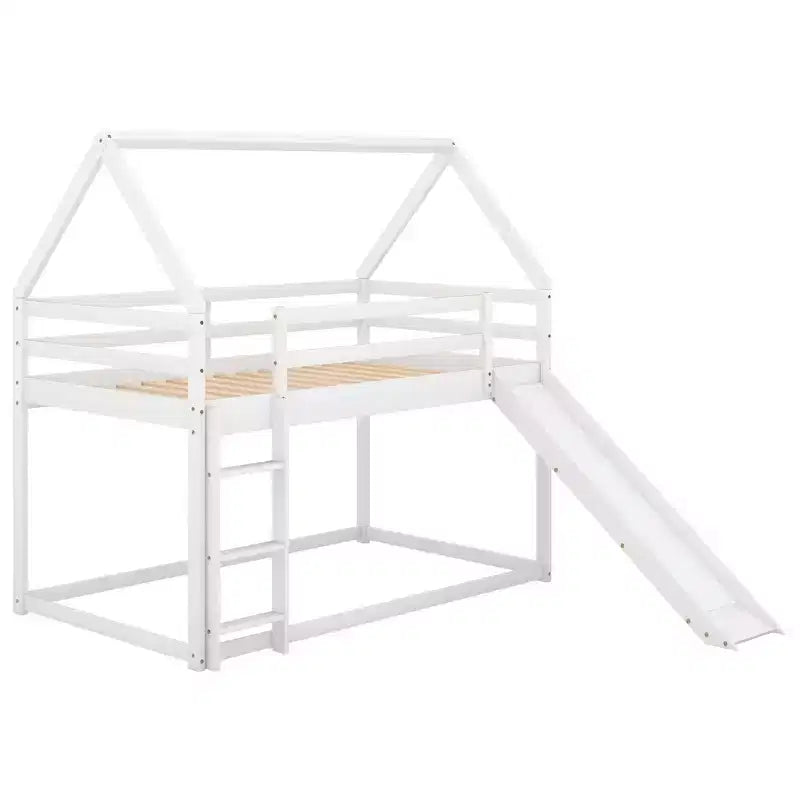 Letto a Castello a Misura di Letto Singolo per Bambini con Scivolo e Scaletta