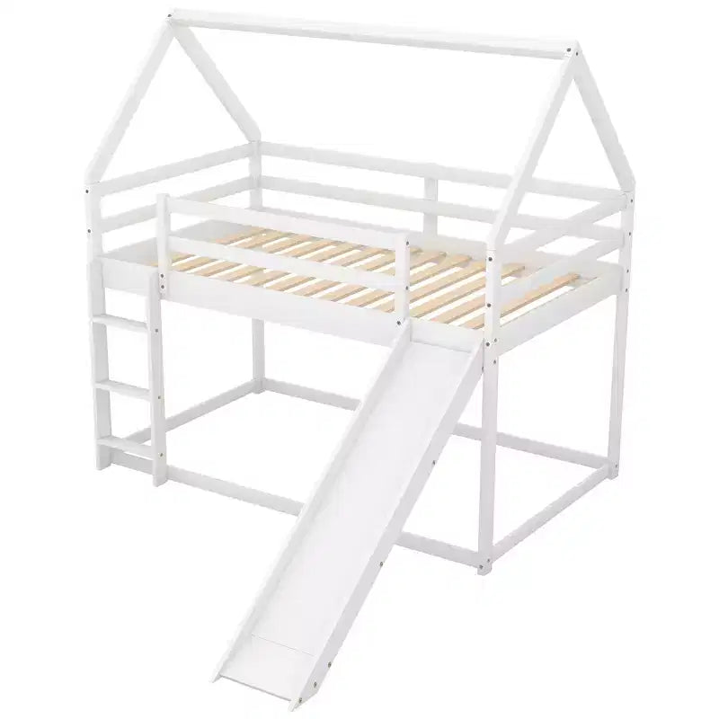 Letto a Castello a Misura di Letto Singolo per Bambini con Scivolo e Scaletta