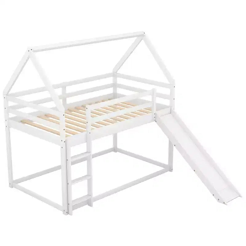 Letto a Castello a Misura di Letto Singolo per Bambini con Scivolo e Scaletta