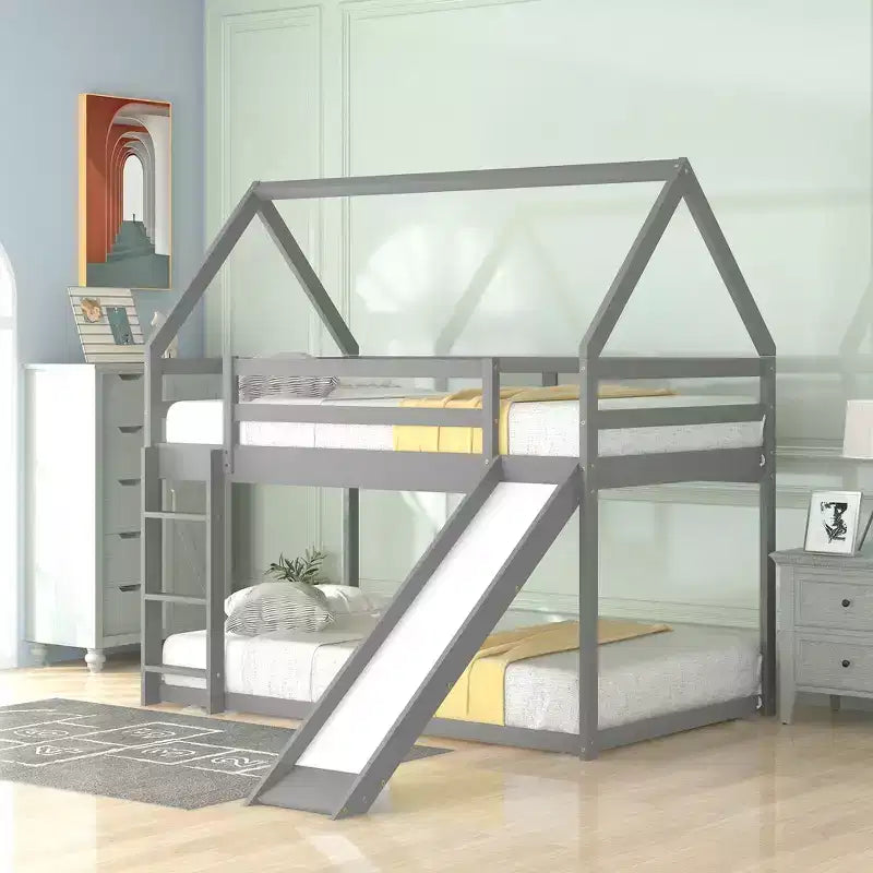 Letto a Castello a Misura di Letto Singolo per Bambini con Scivolo e Scaletta
