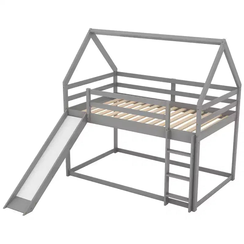 Letto a Castello a Misura di Letto Singolo per Bambini con Scivolo e Scaletta