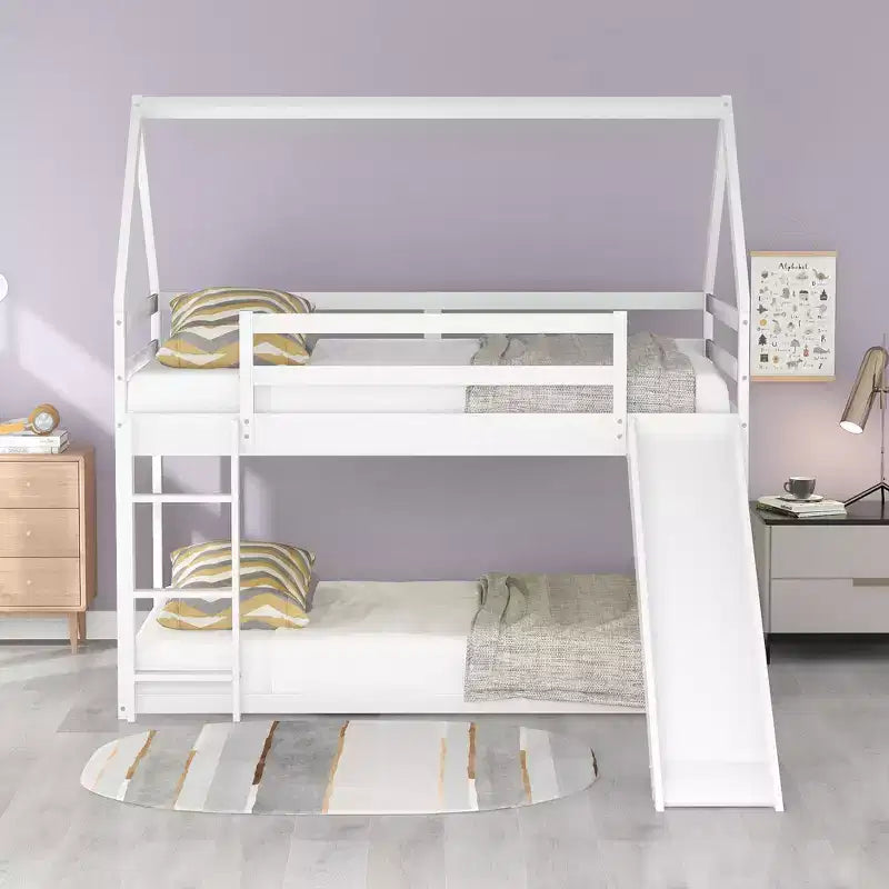 Letto a Castello a Misura di Letto Singolo per Bambini con Scivolo e Scaletta