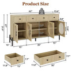 Mobile credenza grande da 157 cm con contenitore e 3 cassetti, mobile buffet con 4 ante in vetro per sala da pranzo, soggiorno, cucina