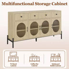 Mobile credenza grande da 157 cm con contenitore e 3 cassetti, mobile buffet con 4 ante in vetro per sala da pranzo, soggiorno, cucina