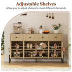 Mobile credenza grande da 157 cm con contenitore e 3 cassetti, mobile buffet con 4 ante in vetro per sala da pranzo, soggiorno, cucina
