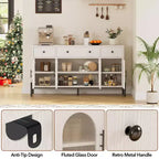 Mobile credenza grande da 157 cm con contenitore e 3 cassetti, mobile buffet con 4 ante in vetro per sala da pranzo, soggiorno, cucina