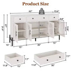 Mobile credenza grande da 157 cm con contenitore e 3 cassetti, mobile buffet con 4 ante in vetro per sala da pranzo, soggiorno, cucina
