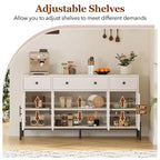 Mobile credenza grande da 157 cm con contenitore e 3 cassetti, mobile buffet con 4 ante in vetro per sala da pranzo, soggiorno, cucina