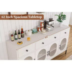 Mobile credenza grande da 157 cm con contenitore e 3 cassetti, mobile buffet con 4 ante in vetro per sala da pranzo, soggiorno, cucina