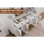 Mobile credenza grande da 157 cm con contenitore e 3 cassetti, mobile buffet con 4 ante in vetro per sala da pranzo, soggiorno, cucina