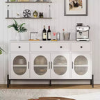 62 Inch Large Sideboard Buffet Cabinet with Storage and 3 Drawers, Coffee Bar Storage Cabinet with 4 Glass Doors for Dining Room,Living Room, Kitchen