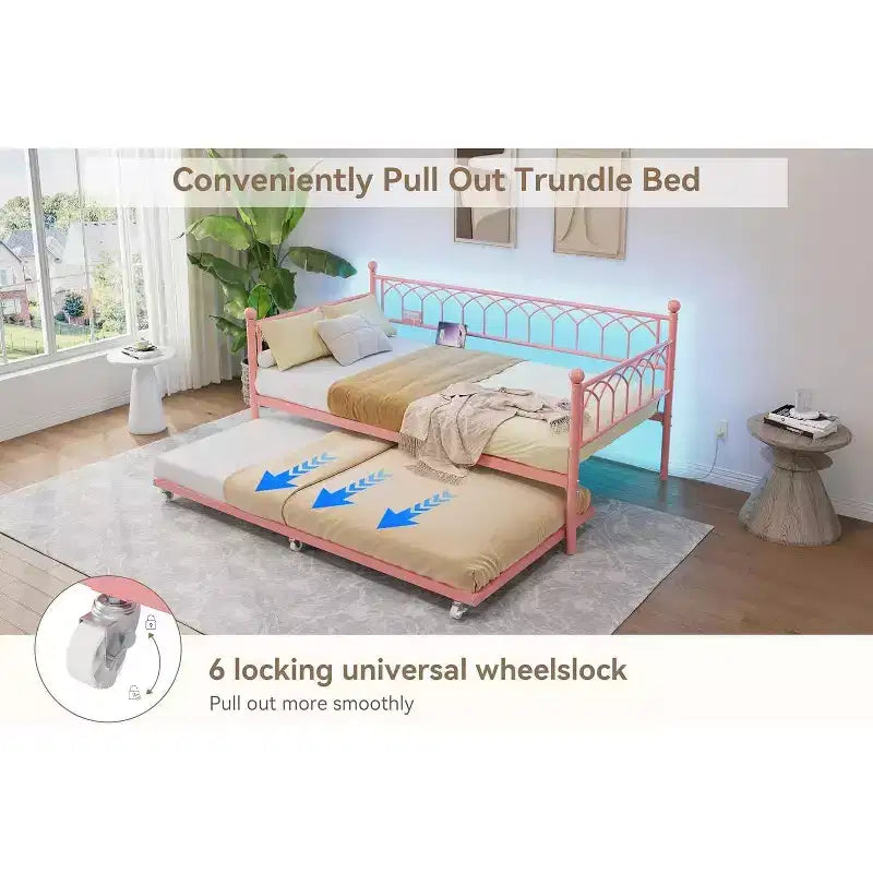 Struttura letto, Struttura letto a una piazza con letto estraibile, Divano convertibile 2 in 1, Letto salvaspazio in metallo, per piccoli spazi, appartamenti, soggiorno