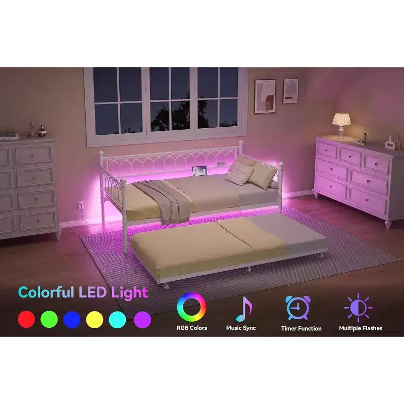 Struttura letto, Struttura letto a una piazza con letto estraibile, Divano convertibile 2 in 1, Letto salvaspazio in metallo, per piccoli spazi, appartamenti, soggiorno