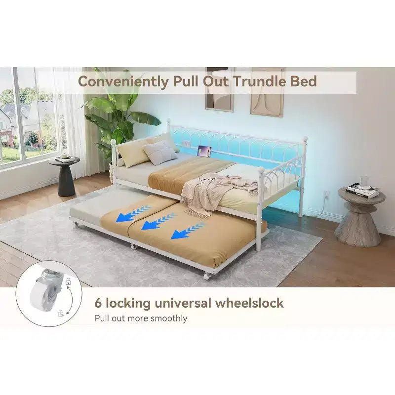 Struttura letto, Struttura letto a una piazza con letto estraibile, Divano convertibile 2 in 1, Letto salvaspazio in metallo, per piccoli spazi, appartamenti, soggiorno