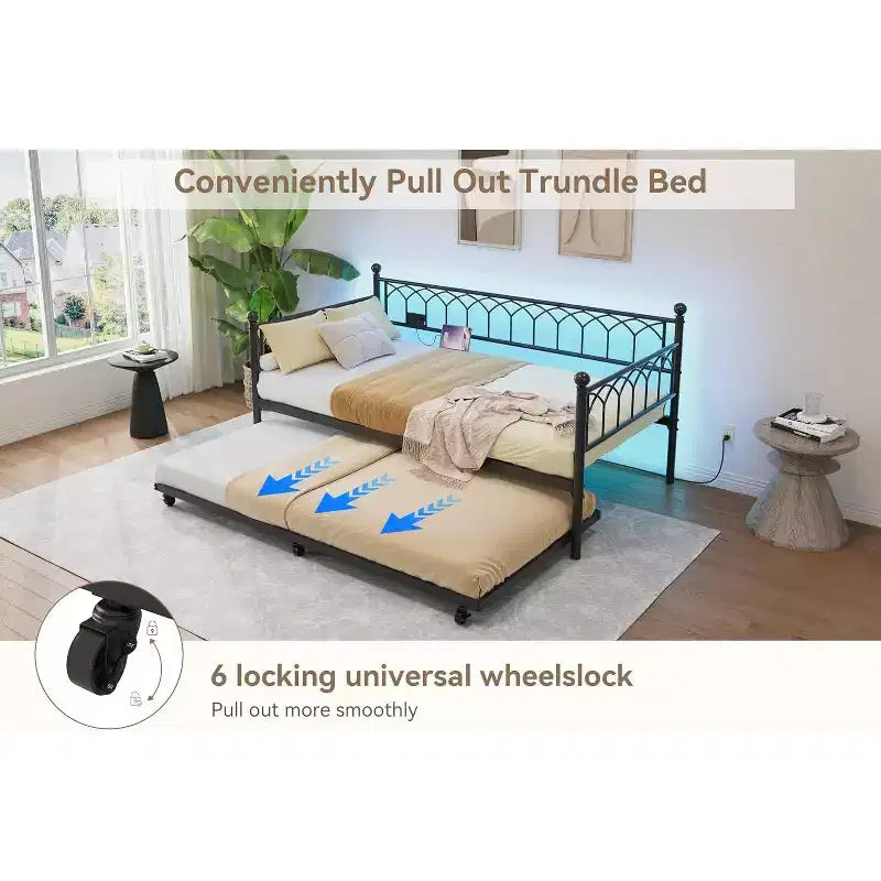 Struttura letto, Struttura letto a una piazza con letto estraibile, Divano convertibile 2 in 1, Letto salvaspazio in metallo, per piccoli spazi, appartamenti, soggiorno