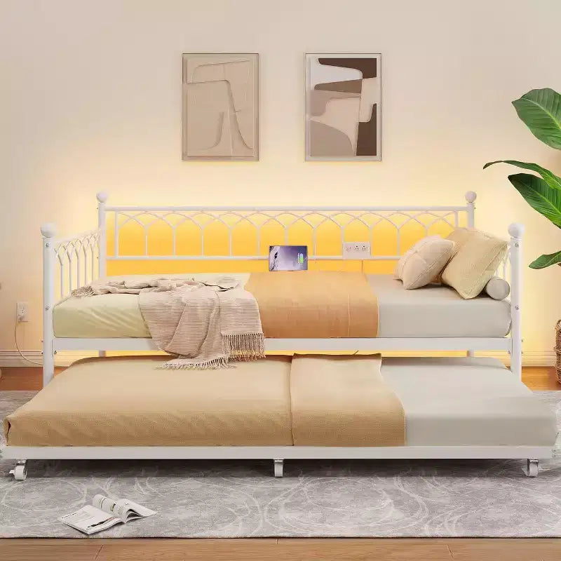 Struttura letto, Struttura letto a una piazza con letto estraibile, Divano convertibile 2 in 1, Letto salvaspazio in metallo, per piccoli spazi, appartamenti, soggiorno