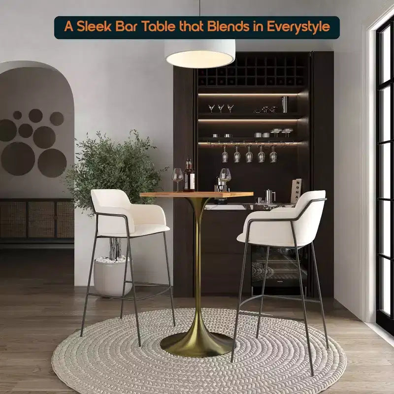 Tavolo da pranzo quadrato ad altezza bar - Piano moderno in MDF con base a piedistallo dorata spazzolata Tavolo ad altezza bancone per cucina, casa e pub