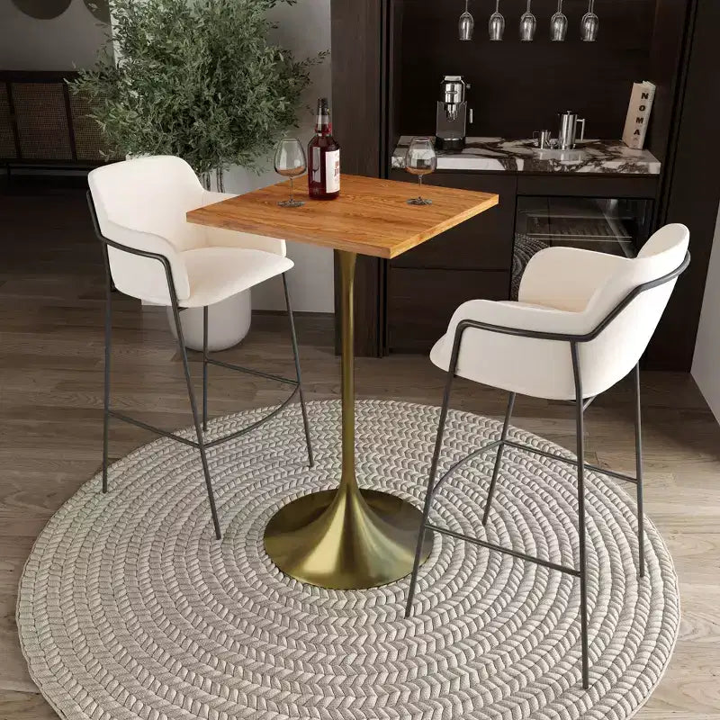Tavolo da pranzo quadrato ad altezza bar - Piano moderno in MDF con base a piedistallo dorata spazzolata Tavolo ad altezza bancone per cucina, casa e pub