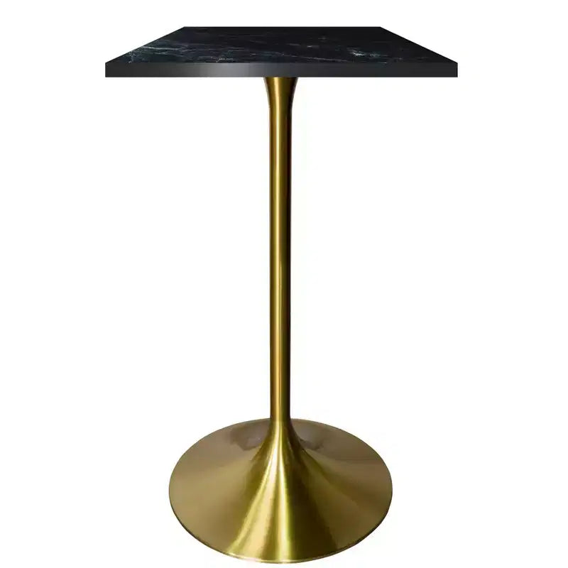 Tavolo da pranzo quadrato ad altezza bar - Piano moderno in MDF con base a piedistallo dorata spazzolata Tavolo ad altezza bancone per cucina, casa e pub