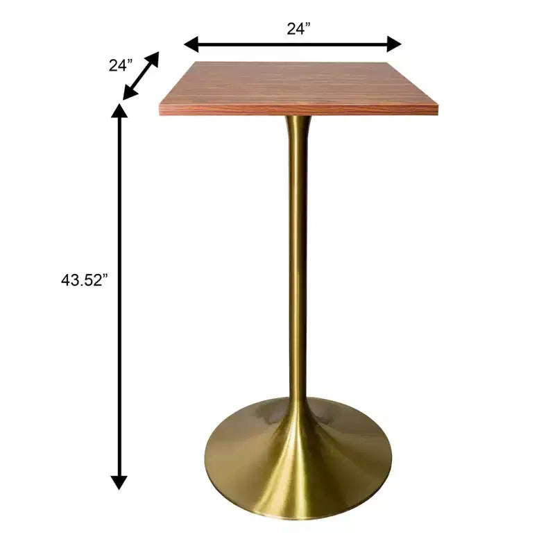 Tavolo da pranzo quadrato ad altezza bar - Piano moderno in MDF con base a piedistallo dorata spazzolata Tavolo ad altezza bancone per cucina, casa e pub