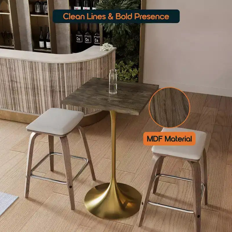 Tavolo da pranzo quadrato ad altezza bar - Piano moderno in MDF con base a piedistallo dorata spazzolata Tavolo ad altezza bancone per cucina, casa e pub