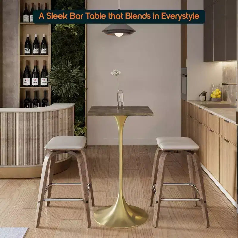 Tavolo da pranzo quadrato ad altezza bar - Piano moderno in MDF con base a piedistallo dorata spazzolata Tavolo ad altezza bancone per cucina, casa e pub