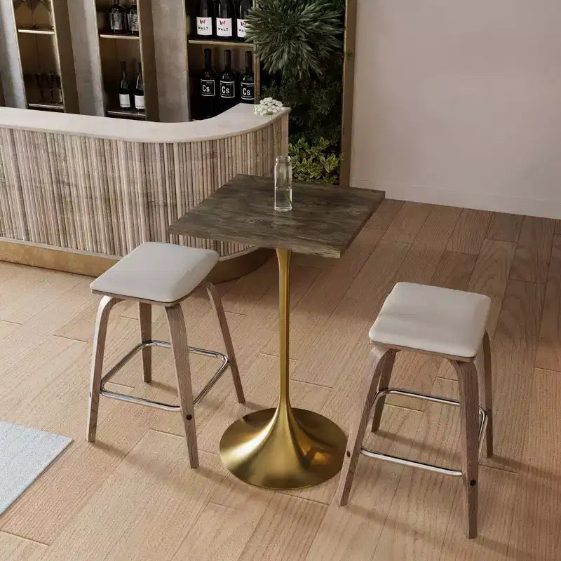 Tavolo da pranzo quadrato ad altezza bar - Piano moderno in MDF con base a piedistallo dorata spazzolata Tavolo ad altezza bancone per cucina, casa e pub