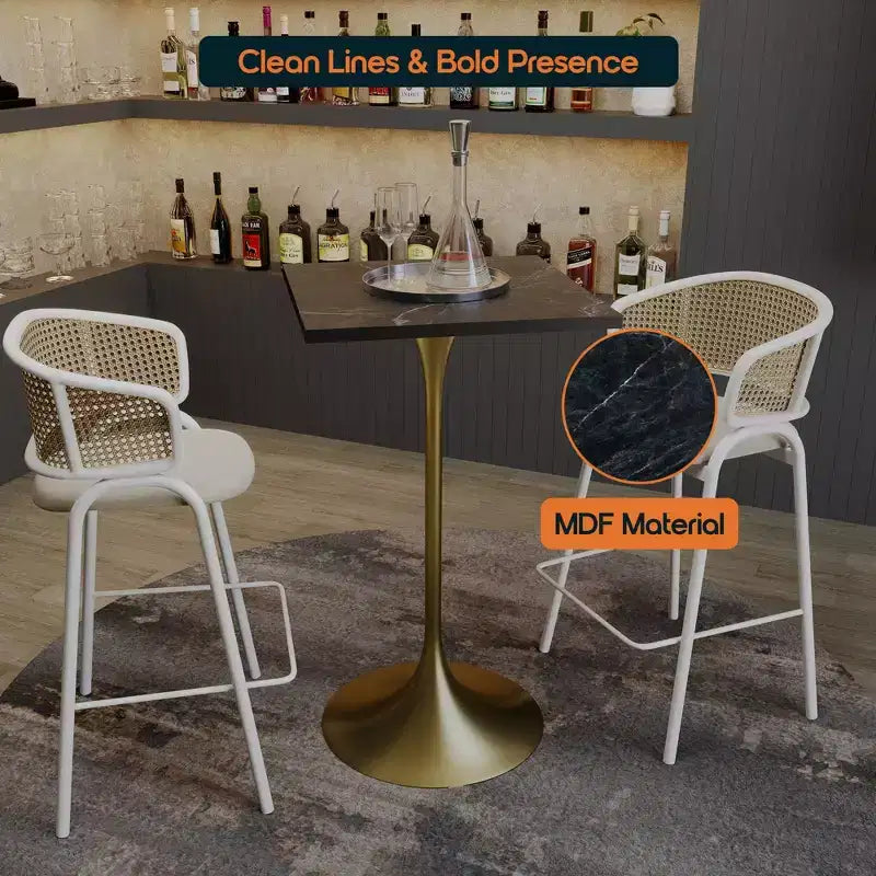 Tavolo da pranzo quadrato ad altezza bar - Piano moderno in MDF con base a piedistallo dorata spazzolata Tavolo ad altezza bancone per cucina, casa e pub