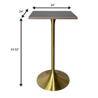 Tavolo da pranzo quadrato ad altezza bar - Piano moderno in MDF con base a piedistallo dorata spazzolata Tavolo ad altezza bancone per cucina, casa e pub