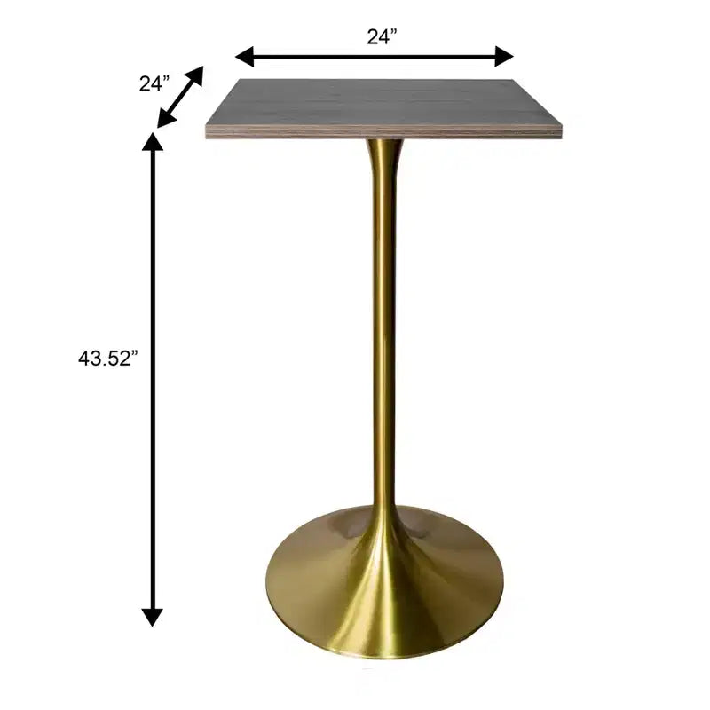 Tavolo da pranzo quadrato ad altezza bar - Piano moderno in MDF con base a piedistallo dorata spazzolata Tavolo ad altezza bancone per cucina, casa e pub