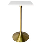 Tavolo da pranzo quadrato ad altezza bar - Piano moderno in MDF con base a piedistallo dorata spazzolata Tavolo ad altezza bancone per cucina, casa e pub
