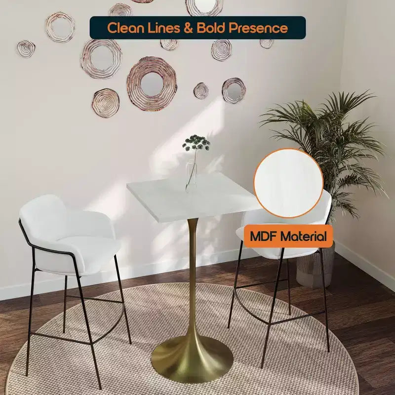 Tavolo da pranzo quadrato ad altezza bar - Piano moderno in MDF con base a piedistallo dorata spazzolata Tavolo ad altezza bancone per cucina, casa e pub
