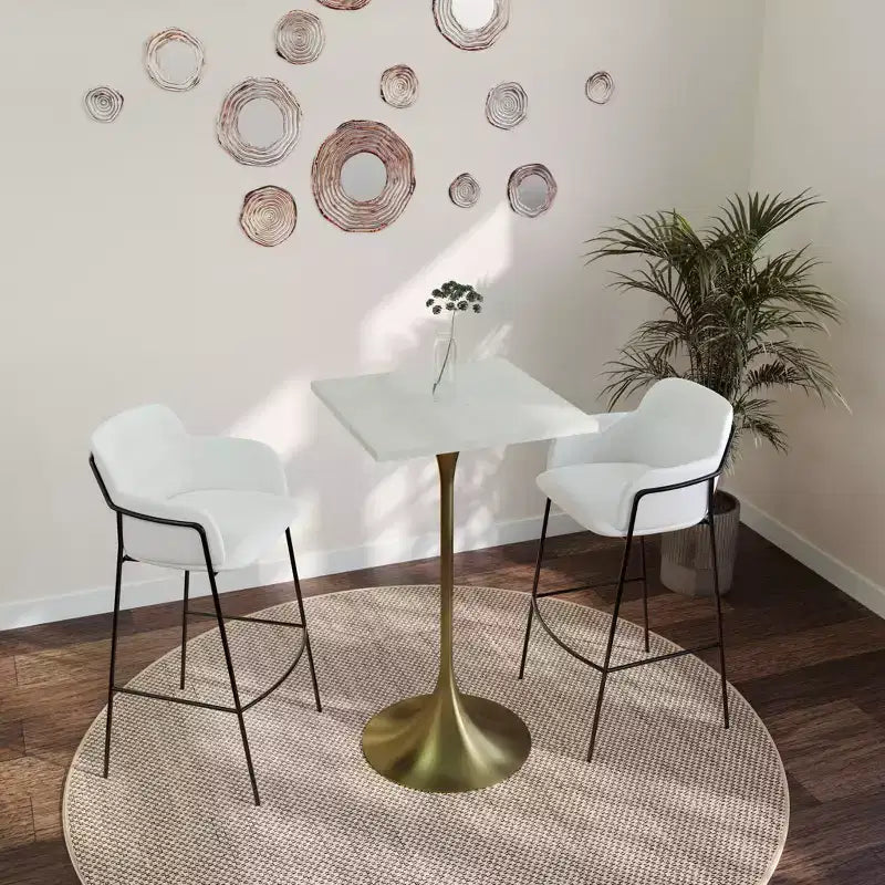 Tavolo da pranzo quadrato ad altezza bar - Piano moderno in MDF con base a piedistallo dorata spazzolata Tavolo ad altezza bancone per cucina, casa e pub