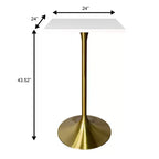 Tavolo da pranzo quadrato ad altezza bar - Piano moderno in MDF con base a piedistallo dorata spazzolata Tavolo ad altezza bancone per cucina, casa e pub