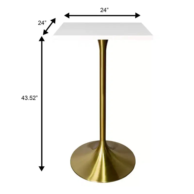 Tavolo da pranzo quadrato ad altezza bar - Piano moderno in MDF con base a piedistallo dorata spazzolata Tavolo ad altezza bancone per cucina, casa e pub
